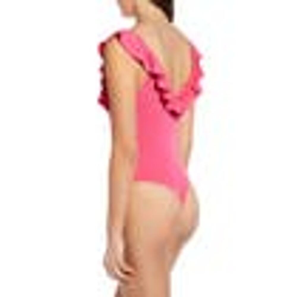 Hot Pink Magenta Bodysuit Ruffle Flutter Sleeve Thong  Women's 1X 2X 4X - Picture 2 of 7